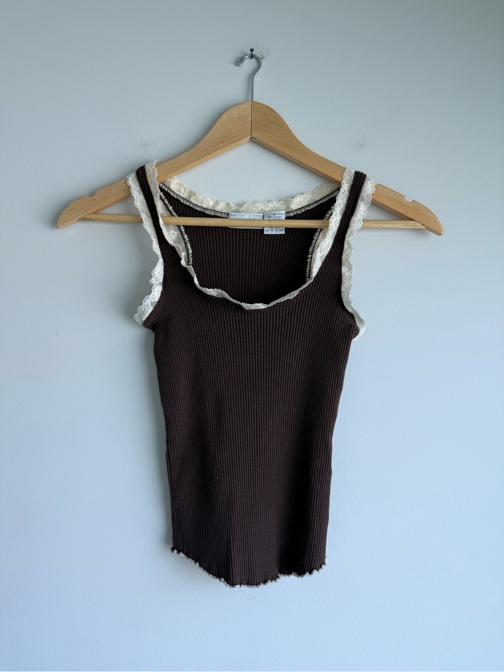 Energie Brown Ribbed Lace Trim Y2K Tank Top Medium
